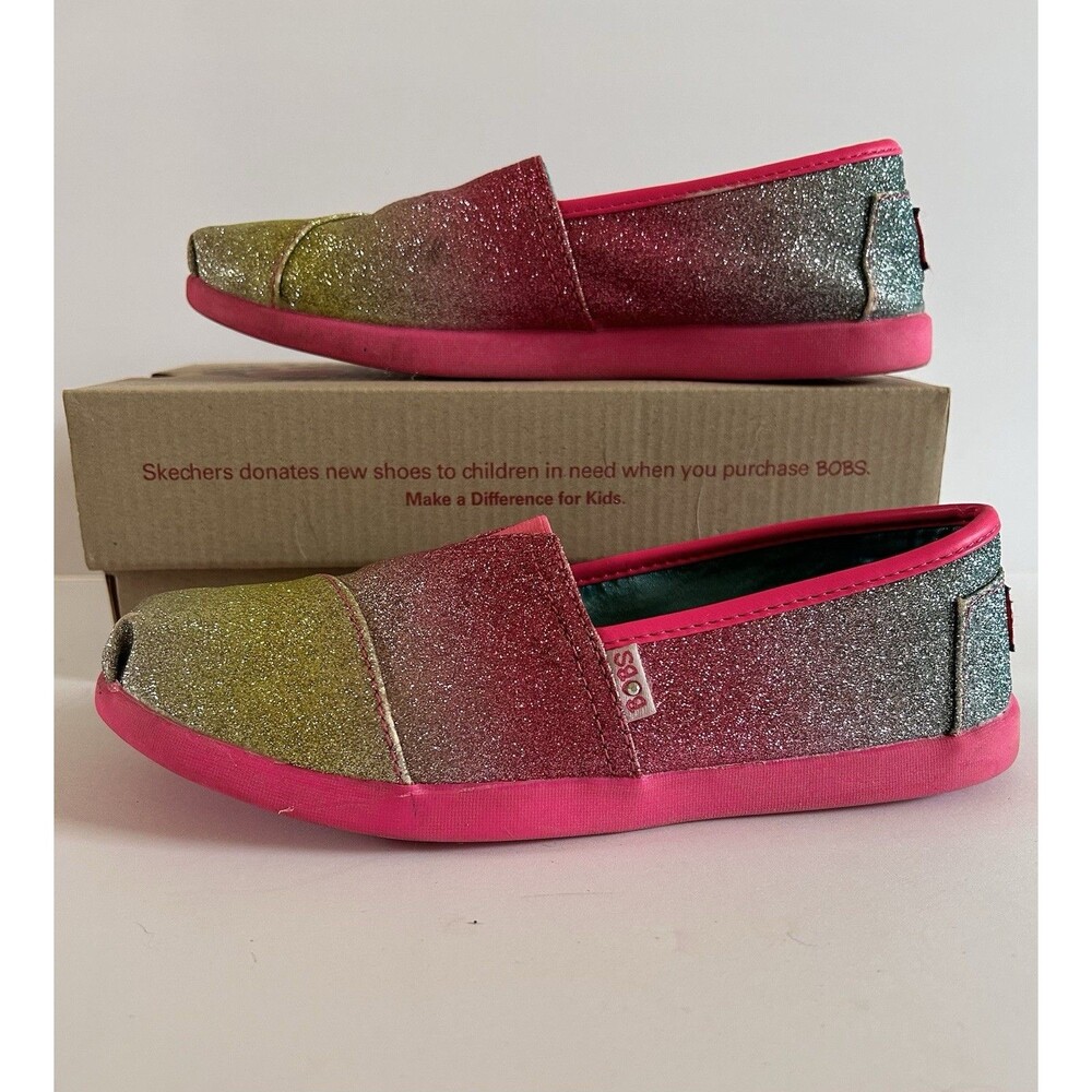 Skechers BOBS Glitter Bug Slip On Shoes Pink Sparkle Comfort Flats Size 3